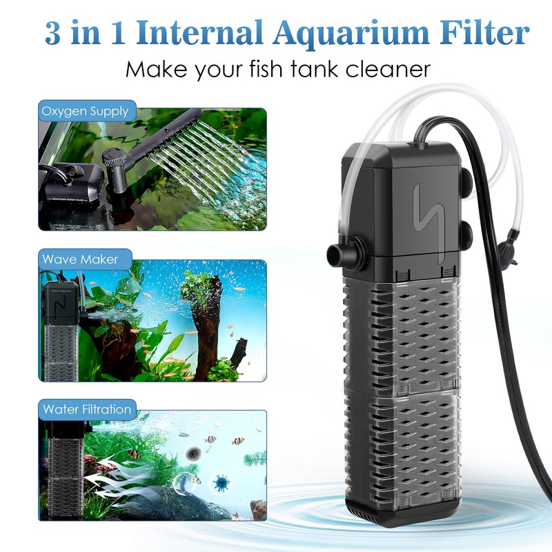 AQQA Aquarium Filter, Submersible Power Fish Tank Filter with Rainwater