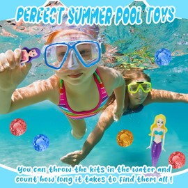YONEEKSS Diving Pool Toys Set, 6PCS Mermaids Underwater and 12PCS Big Colorful Diamond Swimming Pool Sinking Toys for Kids Children (Color Random)