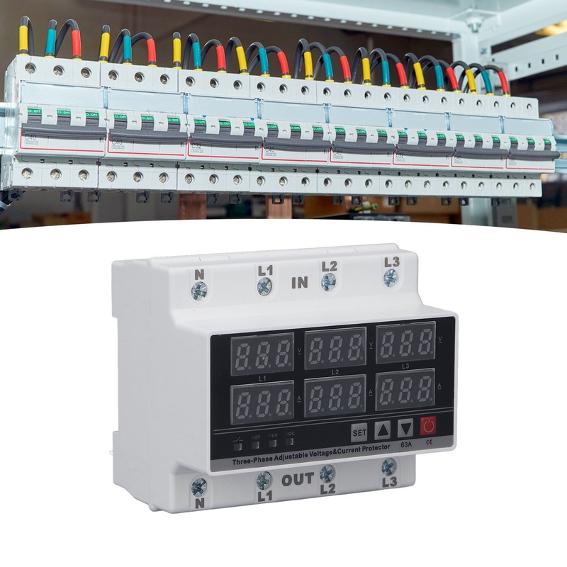 Under Over Voltage Protector 63A 3 Phase 4 Wire Adjustable