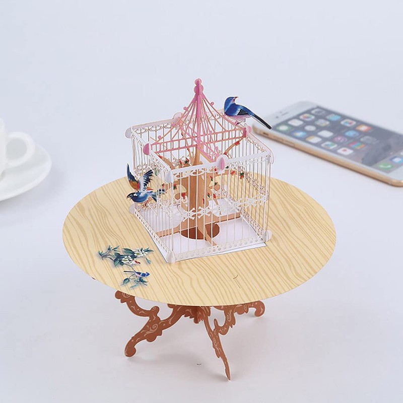 moin moin 2302me277 Message Card, 3D Pop-up/Table of Birds, Birdcage,