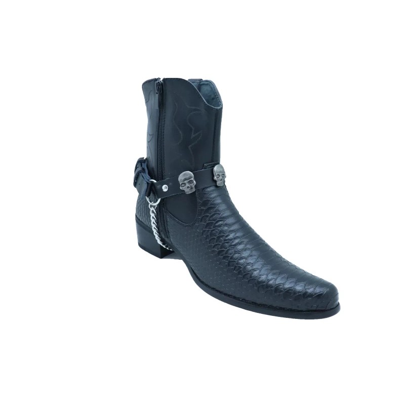 Unbranded Men Biker Boot Silver Chain Black Faux Leather 2PCS