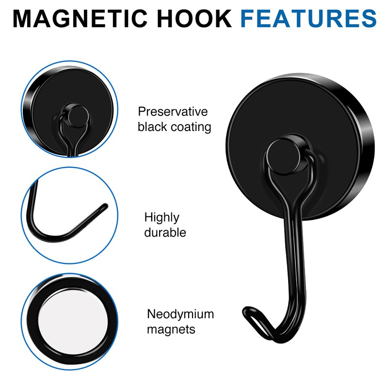 LOVIMAG Magnetic Hooks for Cruise Cabins,110Lbs Black Swivel Magnet Hooks,Heavy