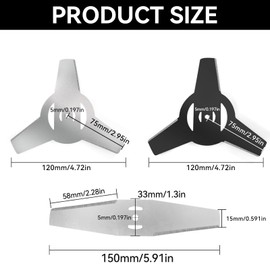 Wjelet 3 Pack Grass Trimmer Blade Heads Replacements, Universal Mulching Brushcutter Blade, 3Tooth Blade & 1 Metal Brush Cutter Blade, Weed Eater Blade for Electric Lawn Mower