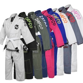 Zafco Sports Brazilian Jiu Jitsu, Kids Jiu Jitsu Gi Children BJJ Gi Grappling Kimonos Lightweight White Belt (White/Black, K1)