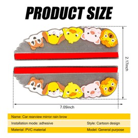 icykale 2 PCS Car Rearview Mirror Rain Eyebrow, 7.09" x 2.17" Funny Cartoon Decoration Rainwater Diverter, Flexible and Perfect Fit Dust and Sun Protection Plate, Universal for Cars (Transparent)