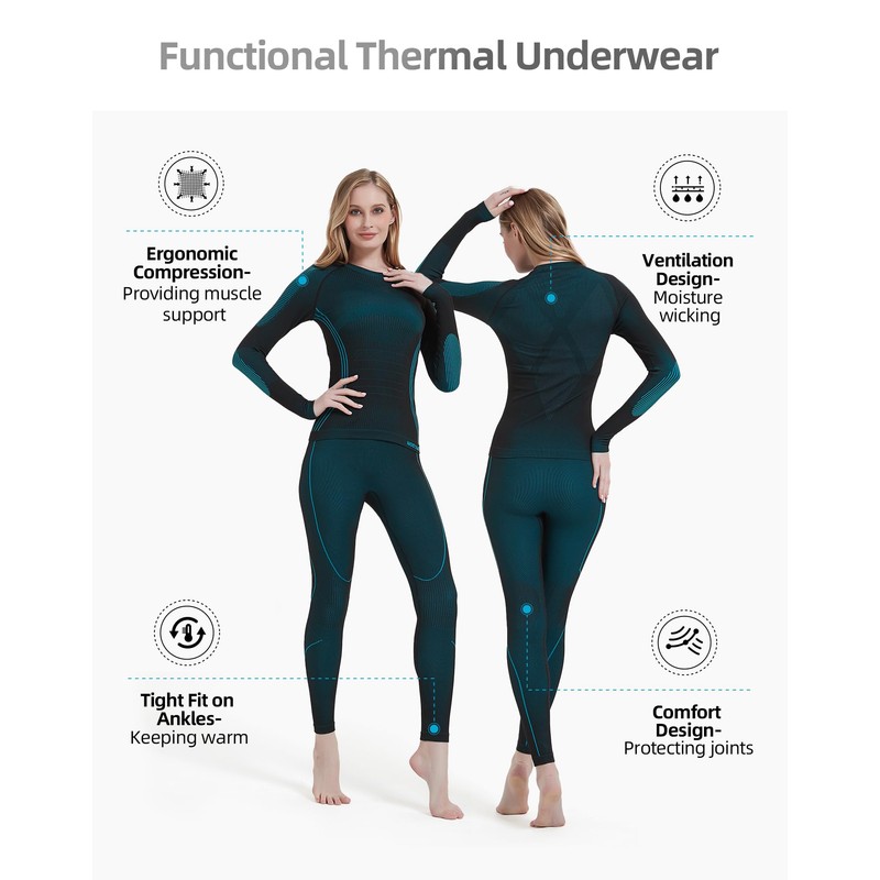 NOOYME Ropa interior térmica para mujer, capa base para mujer,