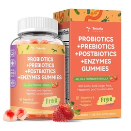 Sugar-Free 5-in-1 Probiotic Gummy for Men & Women – Prebiotic, Postbiotic, Digestive Enzymes, Immune & Gut Support, Vegan, 60 Strawberry Gummies