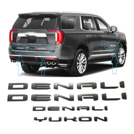 4Pcs Denali Yukon Emblems Door Rear Tailgate Letters Nameplate 3D Badge Replacement for 2021-2023 Yukon Yukon XL (Matte Black)