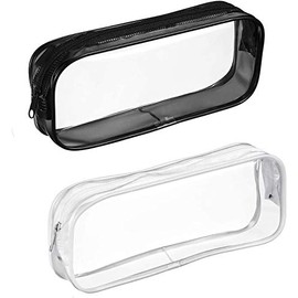 FONYA2 Pcs Clear Pen Pencil Big Capacity Pencil Case Bag Storage Bag Holder Transparent PVC Pen Bag Pencil Pouch with Zipper for School Supplies, Travel Cosmetic Makeup Bag, White and Black