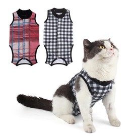 Pawcomon 2 Packs Cat Surgery Recovery Suit Surgical Clothes Abdominal Wounds Anti-Licking Cat Bodysuit Onesie Substitute E-Collar& Cone