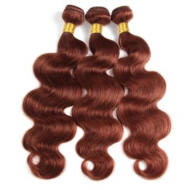 Leruikair Human Hair Bundles 22 24 26 Inch Reddish Brown Body Wave Bundles Human Hair Brazilian Color 33 Copper Red Unprocessed Brazilian Soft Quick Weave Hair for Black Women