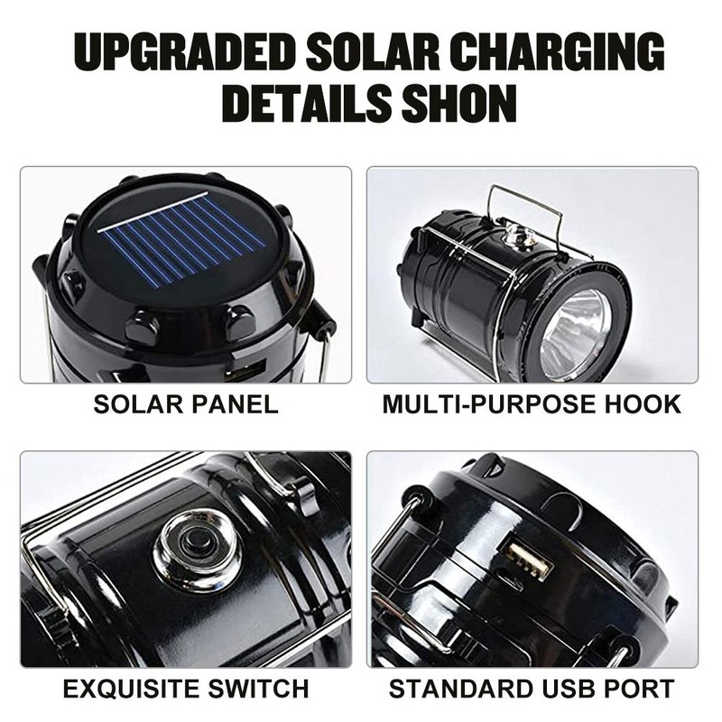 LED Camping Lantern USB or Solar Powered Rechargeable Emergency Lights