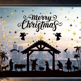 Christmas Window Clings Nativity Scene Window Stickers Jesus Party Decorations Religious Christmas Stickers Decals Christmas Manger Scene Window Decoration Removable Christmas Party Supplies