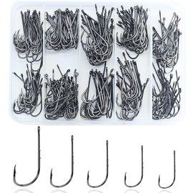 ELLYCIO 300Pcs Fishing Hooks, BaitHolder Hooks, Offset, Double Barbe, Long Shank for Trout Catfish Panfish