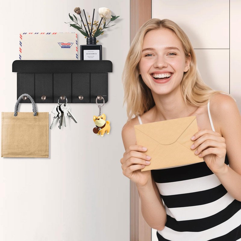 Kldgris Key Rack with Shelf, Wooden Key Holder, Decorative Wall
