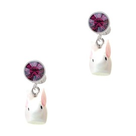 Delight Jewelry Resin White Big Ear Bunny - Large Purple Crystal Clip on Earrings