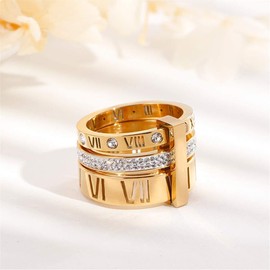 Jarlinwel Stainless Steel CZ Zirconia Roman Numeral Ring For Women Stacking Thumb 3 in 1 Spinner Rings (Gold, 8 Runs small)