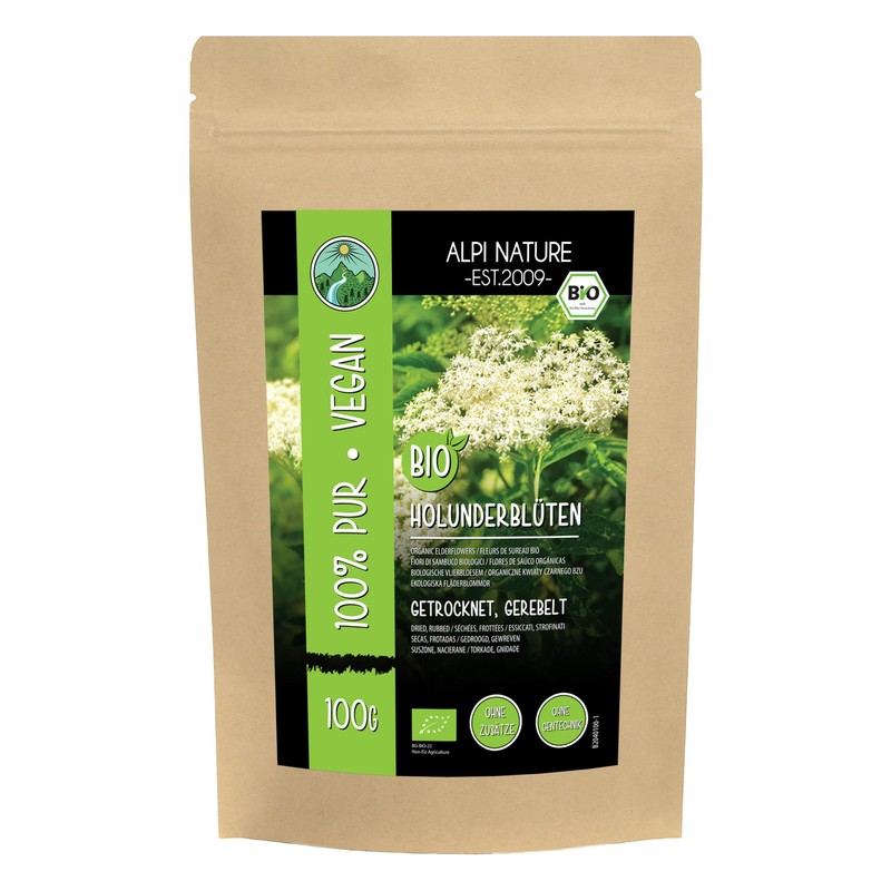 Dried organic elderflowers, rubbed organic elderflowers, wild-collected elderflowers, 100% natural