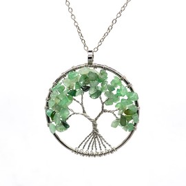 Magik Seven-Chakra Tree of Life Healing Energy Pendant Crystal Meditation Necklace (Straight Tree, 03 Light green)