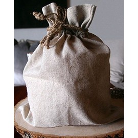 Linen Wedding Favor Gift Bags with Jute Drawstring, 12-pack (8" x 10 ")