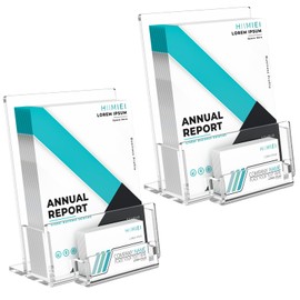 HIIMIEI Acrylic Leaflet Holder A5, 2 Pack Clear Brochure Holder with Business Card Holder, Leaflet Display Stands for Magazine, Pamphlet, Booklets, Menu, Literature, Business Card