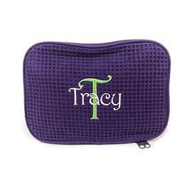 Monogrammed Waffle Cosmetic Bag with Name and Initial (Purple)