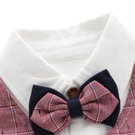 famuka Baby Romper Baby Boy Tuxedo Suit Baptism Wedding Party Clothes (6 Months, Red)