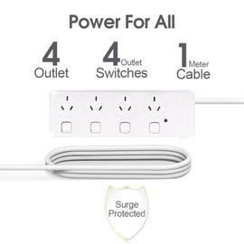 Surge Protectors with 4 Outlet，Power Board with Individual switches, Power Strip with Protected Indicator Light SAA Certified 1 Meter 240V