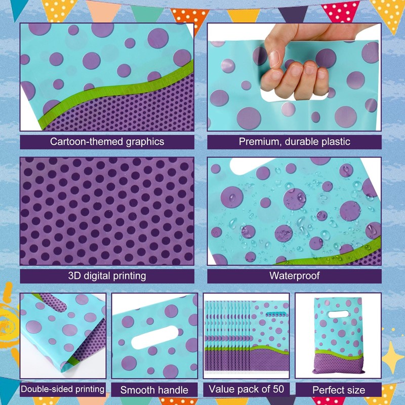 50pcs Cartoon Candy Gift Bags, Purple Blue Green Theme Goody