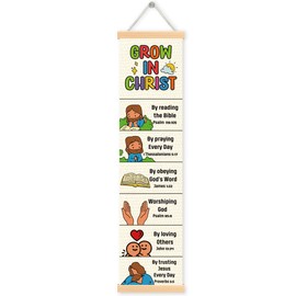 Christian Decor, Grow in Christ Poster, Bible Lesson Banner for Home Church Classroom Decoration, Inspirational Religious Gift, Family Hanging of Scripture and Words Decorations 13