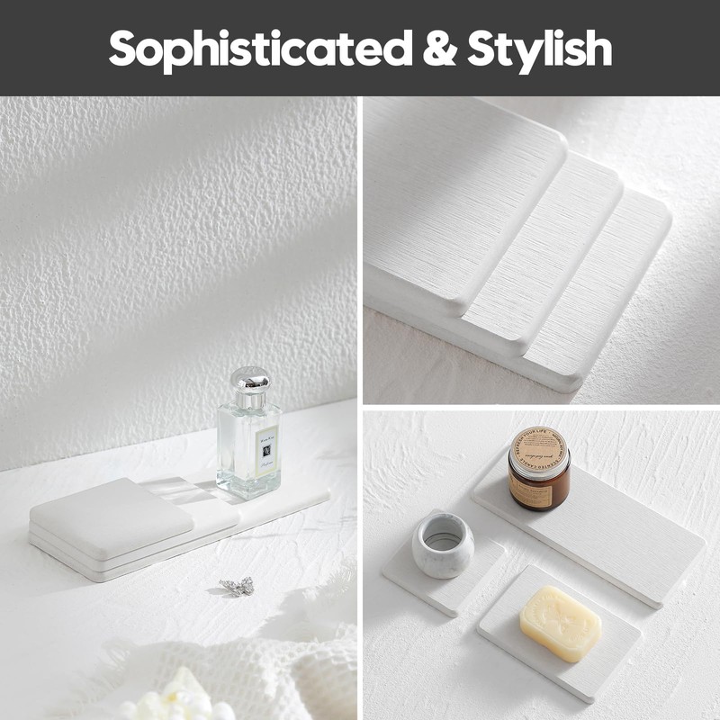 2PCS Bathroom Sink Vanity Trays, Water Absorbing Diatomite Stone Drying