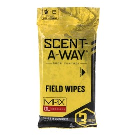 Hunters Specialties Scent-A-Way MAX Odorless Field Wipes - Scent Control Unscented Alcohol-Free Pre-Moistened Wipes for Hunters, Trappers, Anglers, and Campers, 24 Pack