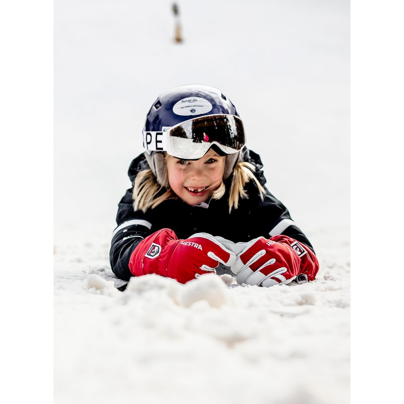 Hestra Army Leather Heli Ski 5-Finger Gloves Children Blue/White