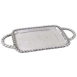 Boston International Trays Aluminum Platter with Rope Edging and Handles, Medium, Silver