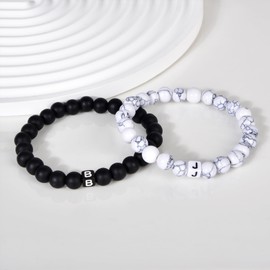 Lantine Set of 2 with Letter Bracelets 8 mm Natural Stone Couple Bracelet Bead Bracelet Comes in a Refined Gift Box, 100% brand, No gemstone