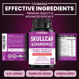 CIVIMUNA (2 Packs) Skullcap Capsules 6500mg - Skullcap, Chamomile, Lemon Balm - 4 Months Supply