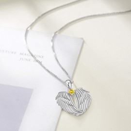 Guardian Angel Wings Necklace Sterling Silver Pendant with Sparkle Cubic Zirconia Jewellery For Women Girls Birthday Gift Birhstone November