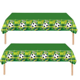 2pcs Green Football Party Table Cloth Soccer Table Cover,137*274 Soccer Party Tablecloths Football Table Decorations Plastic Tablecloth for Kids Boys Birthday World Cup Football Party Decorations