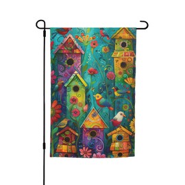 Colorful Aviary Birds Garden Flag 12x18 Inch Double Sided, Daisies Yard Flag For Outdoor, Summer Seasonal Decors For Farmhouse Holiday Outside