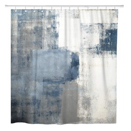 ArtSocket Shower Curtain Gray Contemporary Blue and Grey Abstract Painting Home Bathroom Decor Polyester Fabric Waterproof 72 x 72 Inches Set with Hooks