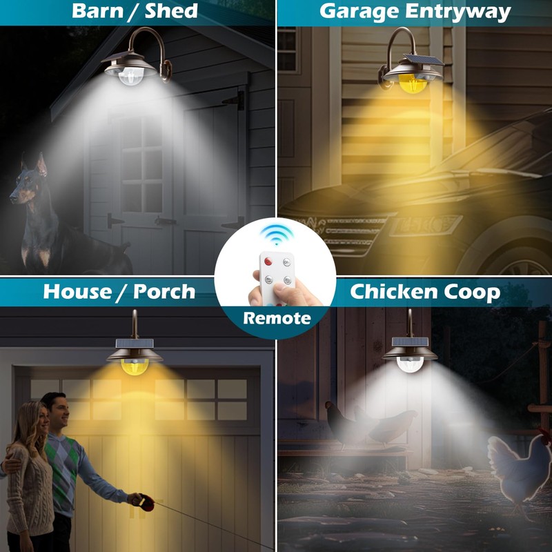 SIEDiNLAR Solar Barn Light Outdoor 3 Modes 2 Lighting, Garage