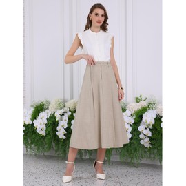 Hobemty Women's A-Line Skirt 2025 Elastic High Waist Maxi Skirt with Pockets X-Large Beige