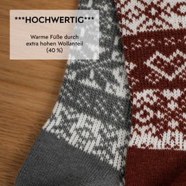 FOOTNOTE 2 pairs of winter socks with wool for men and women in Norwegian design, pressure-free fine knit for warm and dry feet, size: 36-39, 40-43, grey-red