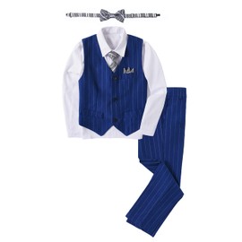 NaineLa Conjunto de Chaleco y Pantalones Formales a Rayas para niño, Azul Real/Blanco, 2 Años