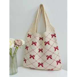 Cute Heart Pattern Crochet Summer Tote Bag for Women, Summer 2025 Large Everything Tote Bag, Large Beach Bags, Trendy High Quality Everyday Shoulder Bag for Daily, Gifts for Her:_Orange And White_Please Refer To The Pictures for Dimensions