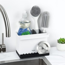 YOHOM Kitchen Sink Brush Holder Sponge Caddy for Countertop Dish Brush Sponge Holder Organizer with Divider