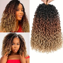 Yanky Twist Crochet Hair para mujeres negras, 12 pulgadas, 8 paquetes (30 hebras), pelo trenzado sintético preanudado, esponjoso de primavera Mini Twist Passion Twist 1B/30/27, cabello sintético