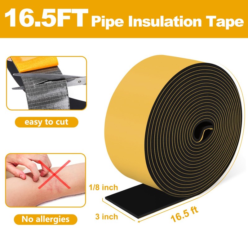 DEMEDO Pipe Insulation Tape, Pipe Wrap Insulation Foam Tape Self