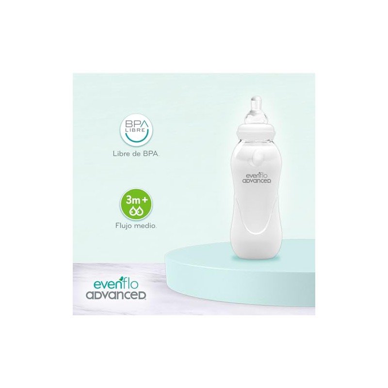 Evenflo Advanced Biberón Anticólicos, Transparente, Cuello Estándar, Transparente, Flujo Medio,