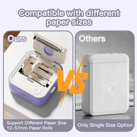 DOLEWA Mini Printer, Portable Thermal Printer with 7 Rolls of Stickers, Sticker Width Adjustable 12-57 mm, Compatible with Smartphone and Tablet, for Learning, Pictures, Receipts, To Do Lists (Purple)